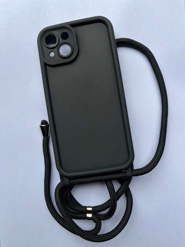Crossbody Lanyard Silicone Case Cover For iPhone 13 - Matte Black