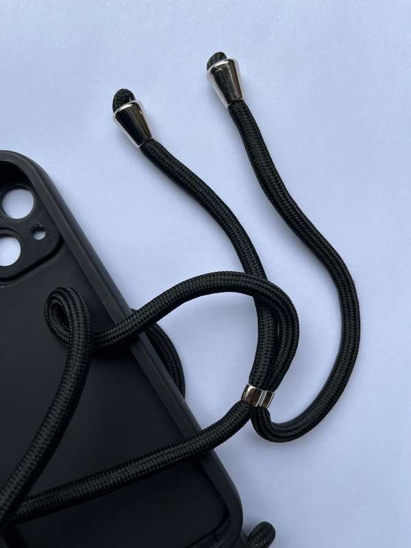 Crossbody Lanyard Silicone Case Cover For iPhone 13 - Matte Black