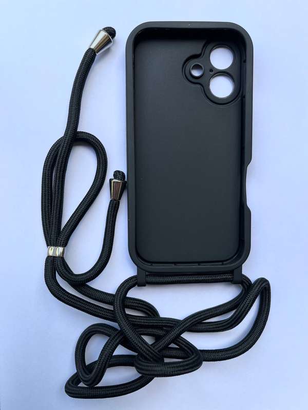 Crossbody Silicon Case Cover For iPhone 16 - Matte Black