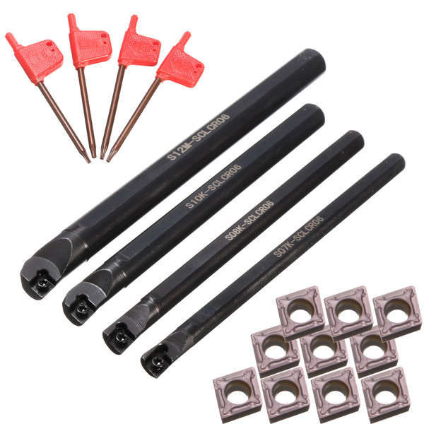 4pcs 7/8/10/12mm SCLCR06 Lathe Boring Bar Tunring Tool With 10pcs CCMT0602 Inse