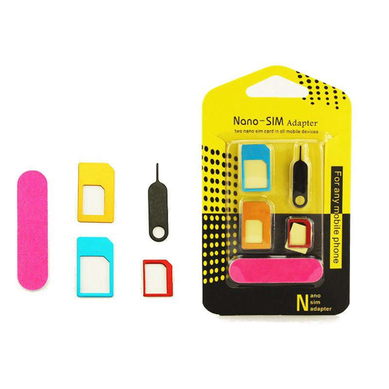 5 in 1 Metal Micro SIM Card to Standard Adapter Converter Set SIM Card Case Set