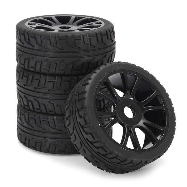 4PCS 17mm Hub Wheel Rim & Tires HSP 1:8 Off Road RC Car Buggy Tyre Black