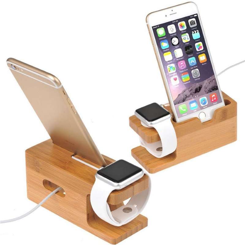 Bamboo Wood Charging Station Holder For Apple Watch 38/42mm iPhone 7/7 Plus 6/6