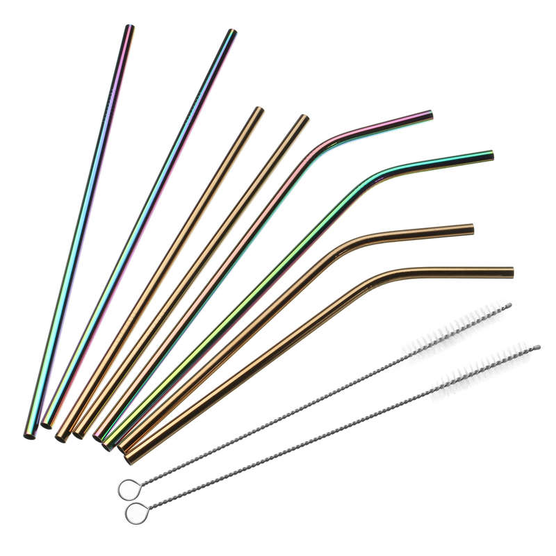 Stainless Steel Straw Set Long Metal Environment-Friendly Drinking Straws Kit W