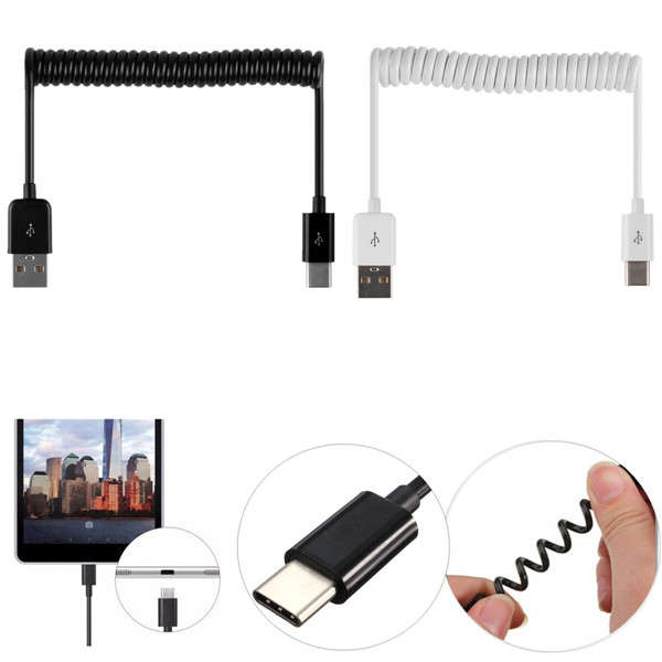 1M USB 3.1 Type C Male to USB 2.0 Male Data Transfer Cable Coiled Charger Cord