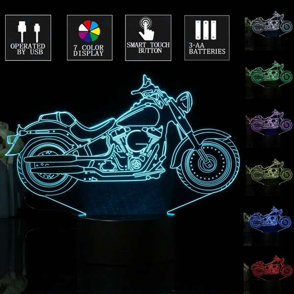 3D Illusion Motorcycle LED Desk Lamp 7 Color Change Touch Switch Night Light