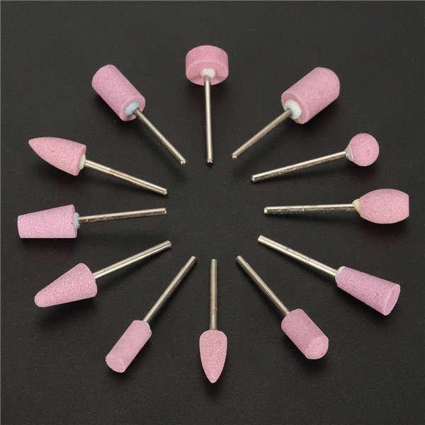 12pcs Pink Ceramics Nail Drill Bits Kit Grinding Manicure Pedicure Heads Polish