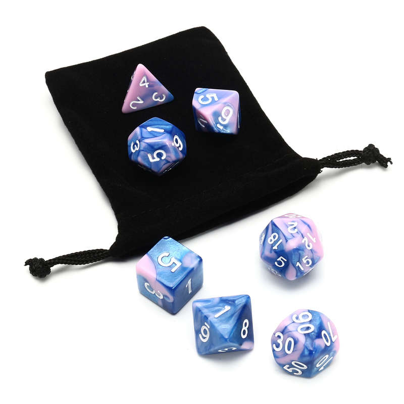 7Pcs Pink Blue Gemini Acrylic Polyhedral Dice For Dungeons Dragons RPG RPG With