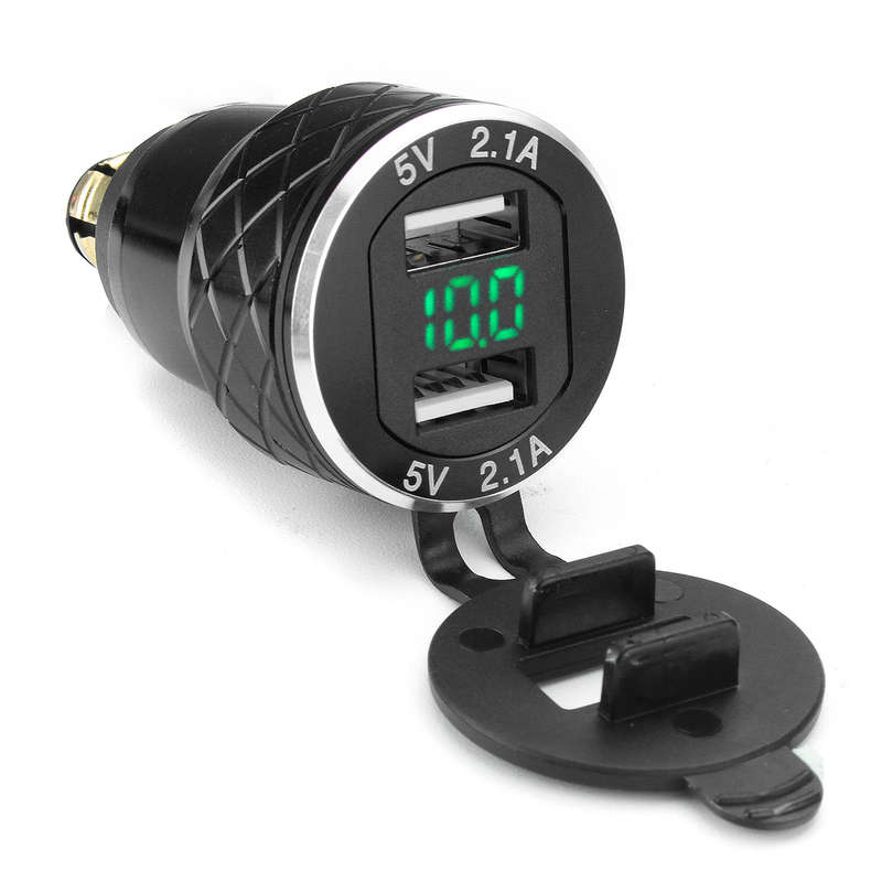 12V-24V  4.2A Voltmeter Green Motorcycle Dual USB Charger DIN Socket For BMW Mo