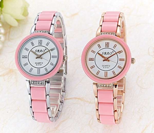 SBAO Fashion Ladies Ceramic Bracelet Watch Round Dial Women Analog Quartz Watch