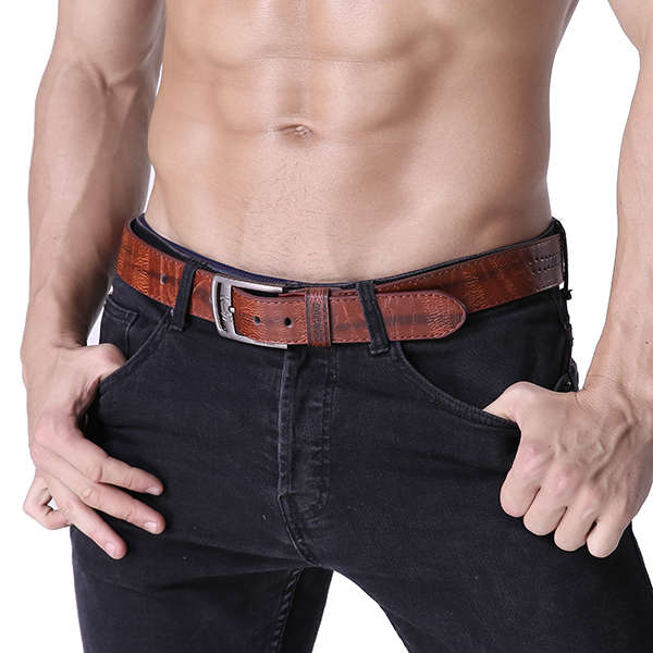 108CM Mens Retro Cowboy Belt Leisure Wild Hollow Rivet Punk Leather Pin Belt Wa