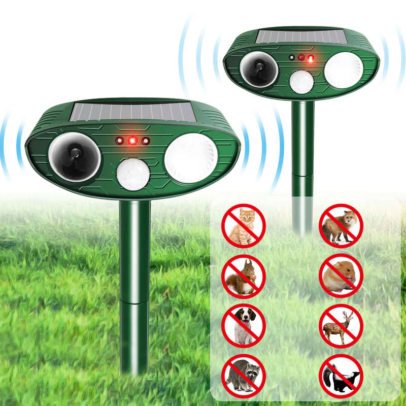 2Pcs Garden Outdoor Solar Powered Animal Repeller Motion Sensor Ultrasonic LED