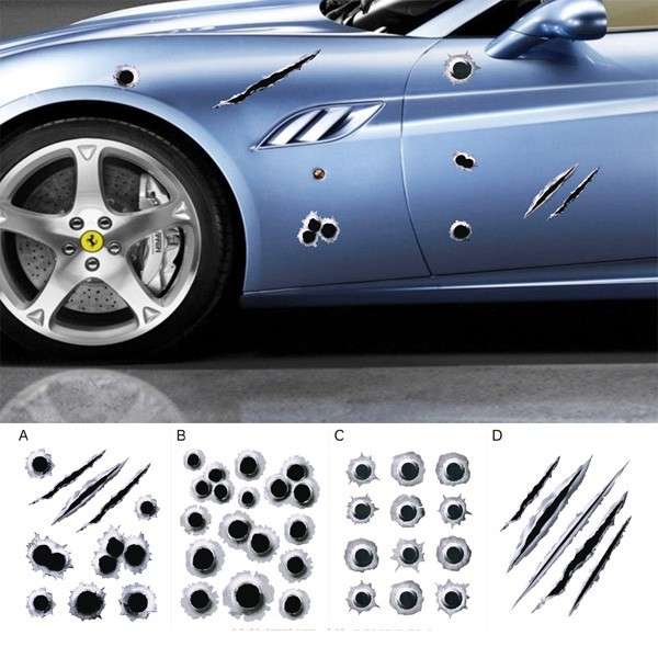 3D Simulated Bullet Holes Car Sticker Scratch Decal Waterproof Motorcycle Stick