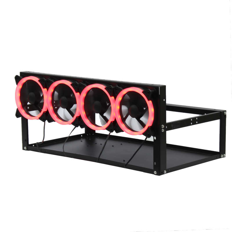 6 GPU Mining Machine Case Mining Rig Frame Aluminum Stackable Case with 4 Fans