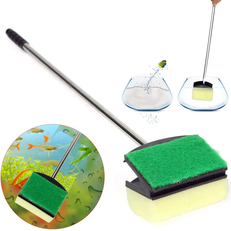 Aquarium Glass Brush Fish Tank Cleaning Tool Stainless Steel Handle Clean Seawe