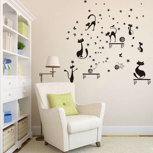 Cat Cartoon Wall Sticker Kids Room Wallpaper Art Decal Home Indoor Decoration