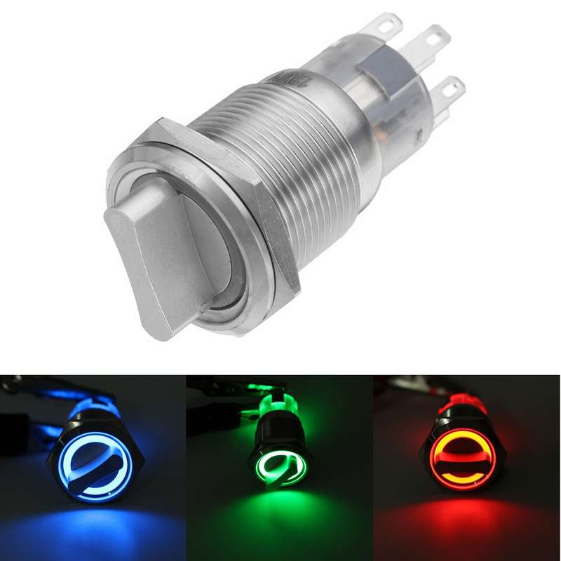 19mm 3 Position 12V Waterproof Stainless Steel Latching Metal Selector Switch