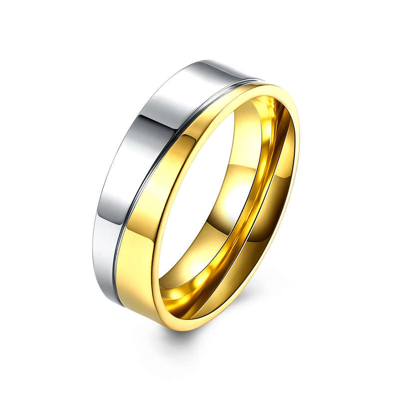 Gold Stripe Stainless Steel Zircon Couple Ring Love Ring Jewelry Gift For Weddi