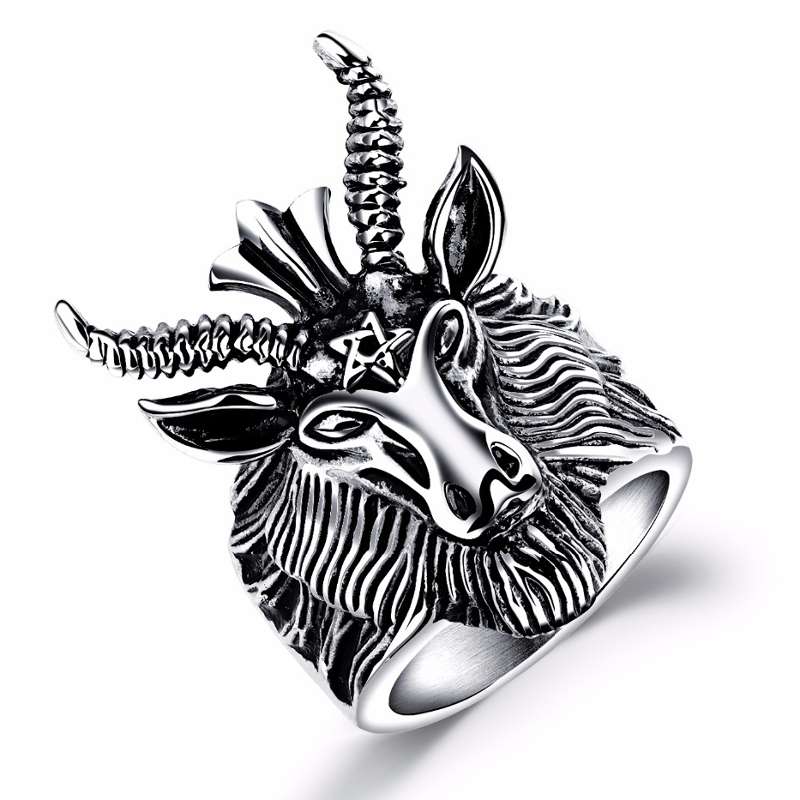 Punk Pentagram Satan Rams Stainless Steel Men Gothic Long Horn Zodiac Sheep Hea