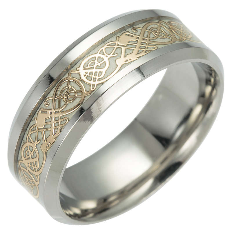 Fashion Luminous Stainless Steel Finger Ring Dragon Pattern Punk Gift for Men