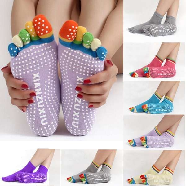 Colorful Five Finger Toe Yoga Non Anti Skid Slip Socks Pilates Gym Exercise Fitness Massage Multicol