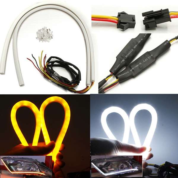 2pcs 60cm White&Amber LED Strip Light DRL 12V