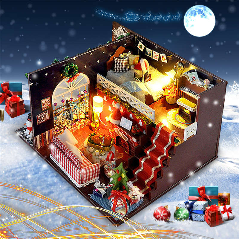 T-Yu DIY Kits Christmas House Decoration Miniature Wood Doll House Furniture Mo