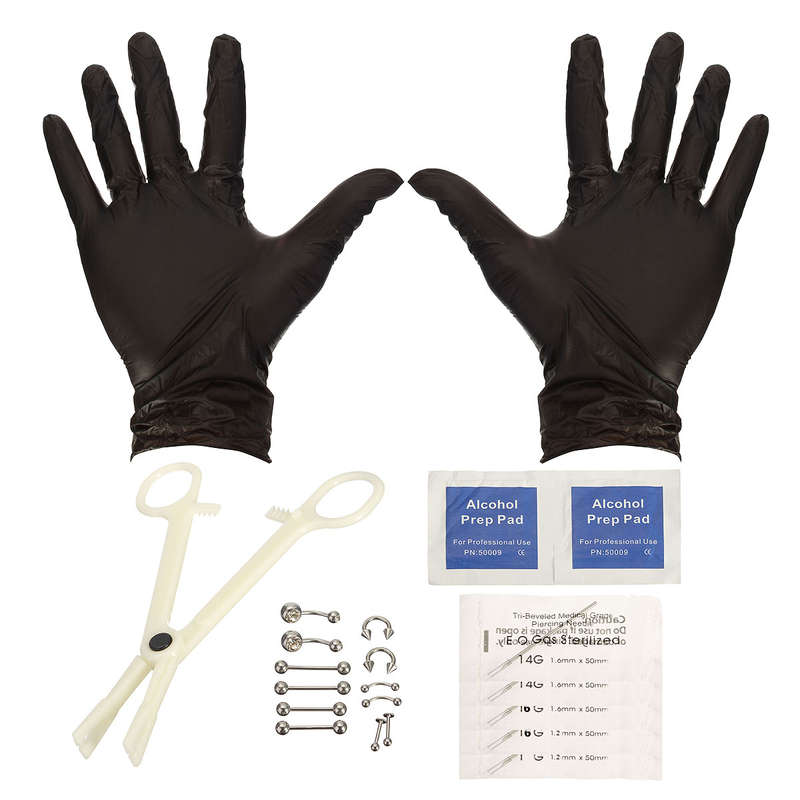 20pcs PRO Body Piercing Tools Kit Needle Nipple Tongue Eyebrow Nose Lip Ring Fo