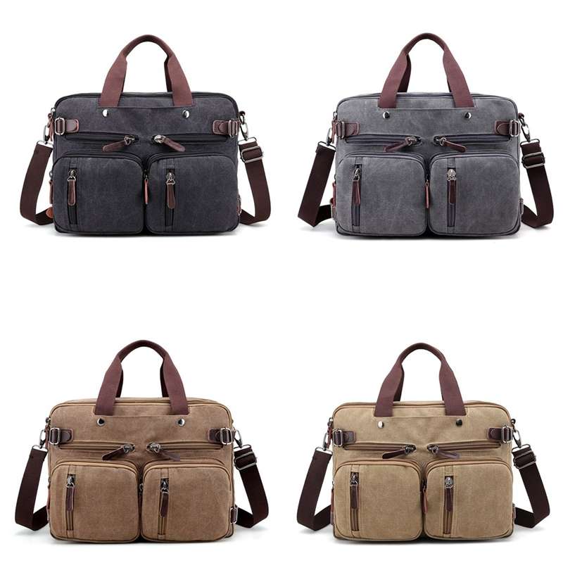 4 Styles Canvas Convertible Backpack Briefcase Multi-Pocket Laptop Bag Messenge