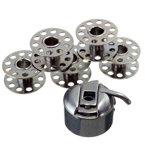 Stainless Steel Sewing Machine Accessories 5 Bobbins 1 Bobbin Case For Brother