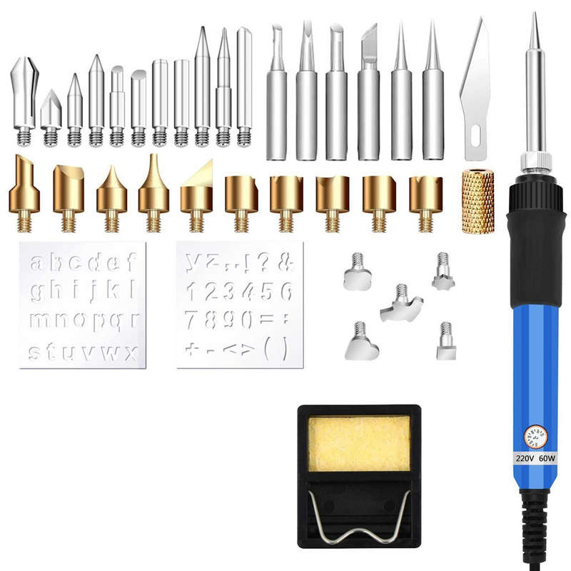 37PCs Wood Burning Pyrography Pen Kit Tools 60W Adjustable Temperature with Tip