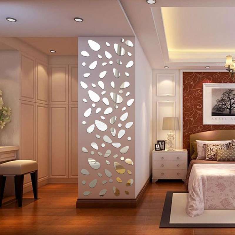 Honana DX-Y5 12Pcs Cute Silver DIY Pebble Shape Mirror Wall Stickers Home Wall