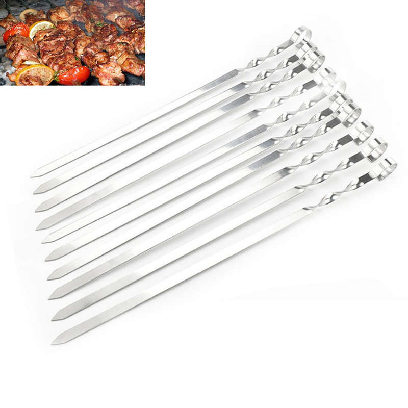 6Pcs 45cm BBQ Barbecue Skewer Flat Metal Cooking Grilling Kabob Kebab Skewers S
