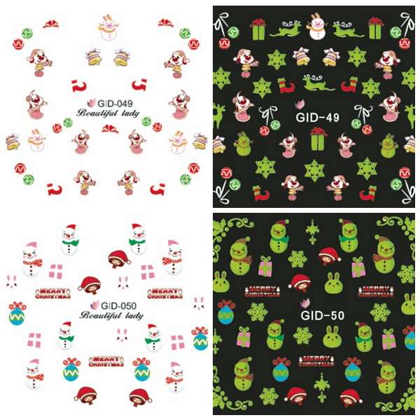 Glow In Night Christmas Rabbit Water Transfer Decals Nail Sticker