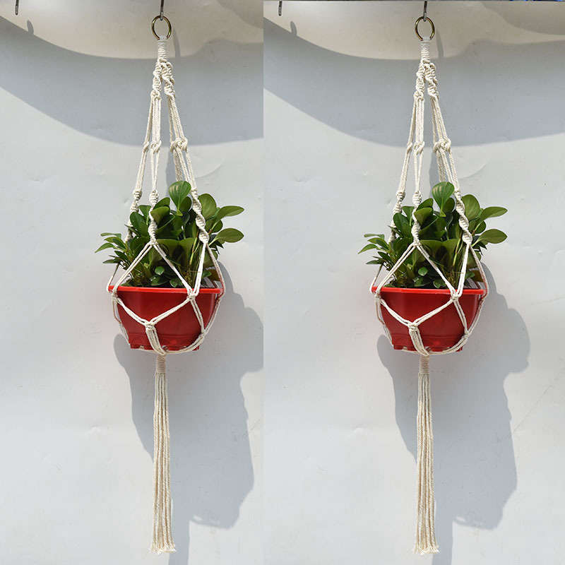 4 Legs Handmade Crude Cotton Flower Pot Decorations Hanging Basket Plant Hanger