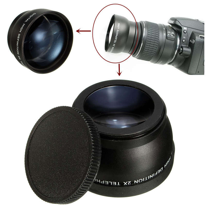 52mm 2X Telephoto Lens for Nikon D3100 D5200 D5100 D7100 D90 D60 DSLR Camera wi