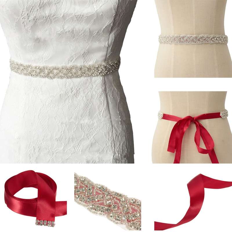 Bride Bead Rhinestone Ribbon Sash Belt Diamond Crystal Wedding Formal Dress Acc