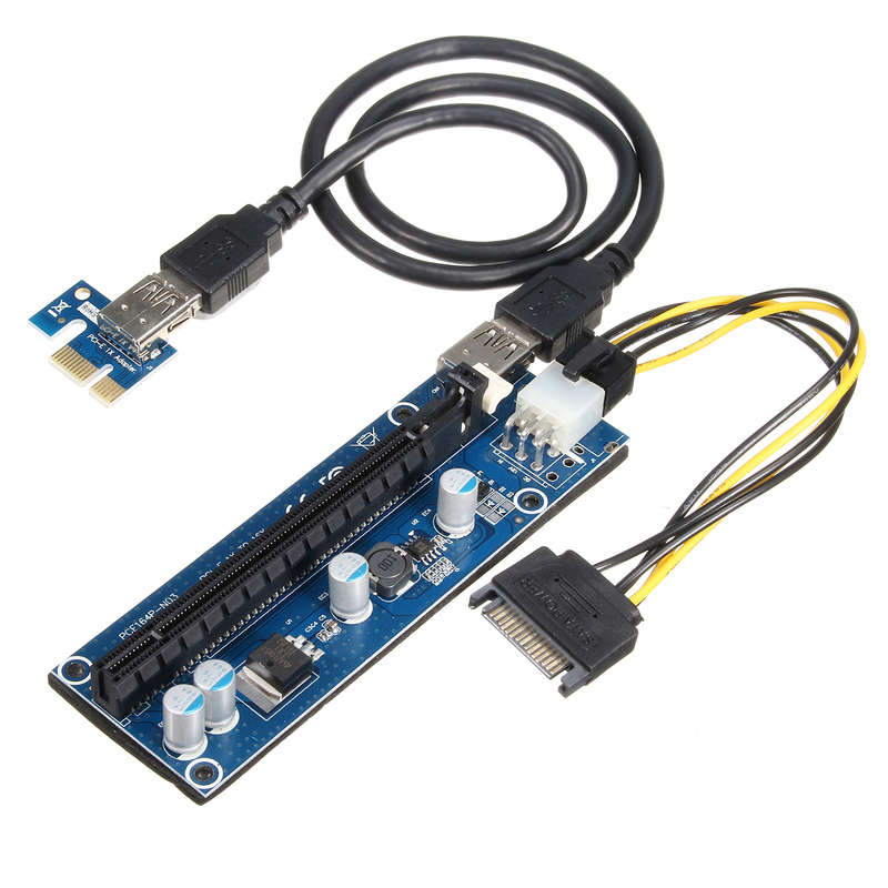 006C 6Pin PCIe PCI 1x to 16x Express Riser Card USB 3.0 4 Capacitance Mining 60