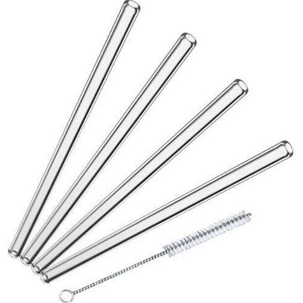 4pcs 8mm Reusable Clear Glass Straight Straws with Cleaning Brush