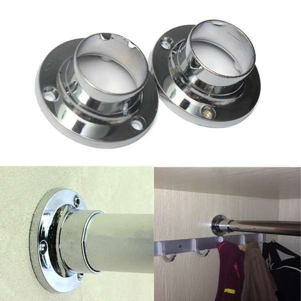 2pcs Round Wardrobe Lever Rod Rail End Bracket Support Holder 25mm