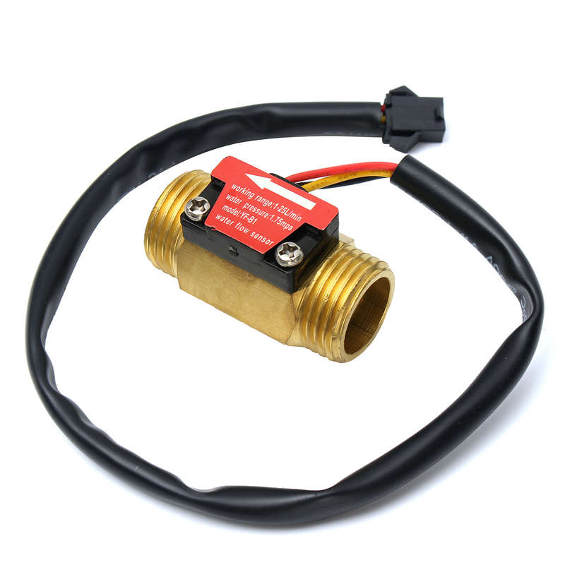 Full Copper Water Flow Sensor 1.75Mpa G1/2 Pulse Hall Flow Meter Switch 1-25L/M