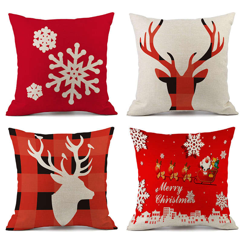New Christmas Decorations For Home Reindeer Pillow Cover Case Merry Christmas S