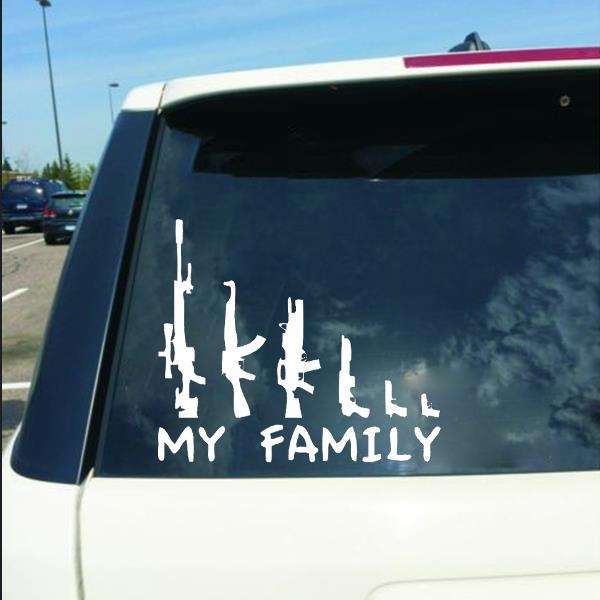 Car Sticker MY FAMILY Gun Decals Vehicle Truck Bumper Window Wall Mirror Decora