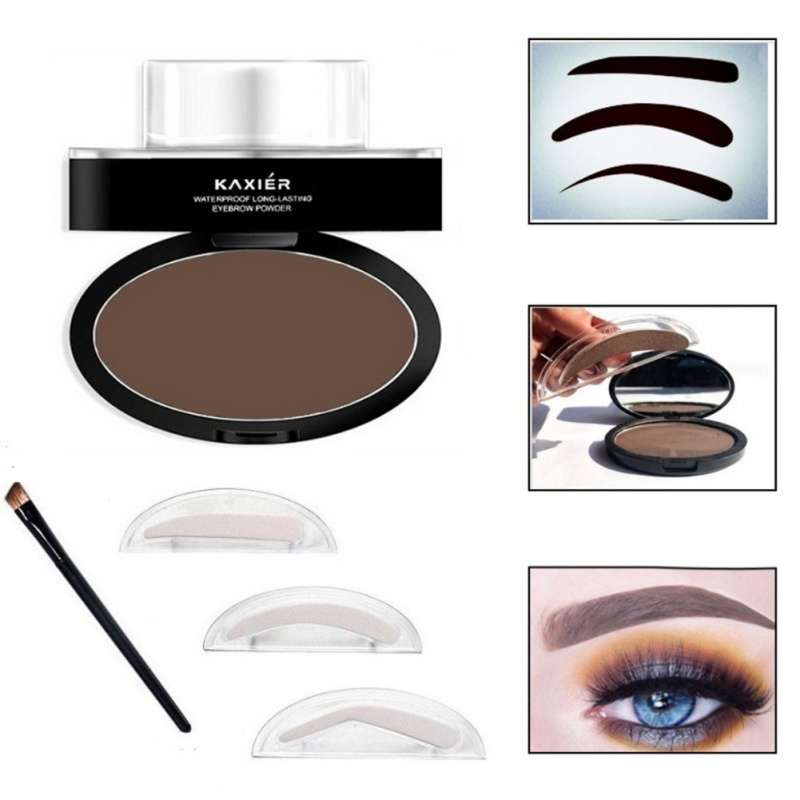 KAXIER Brow Stamp Eyebrow Powder Set Makeup Brush Waterproof Long Lasting Cosmetic Dark Grey Brown
