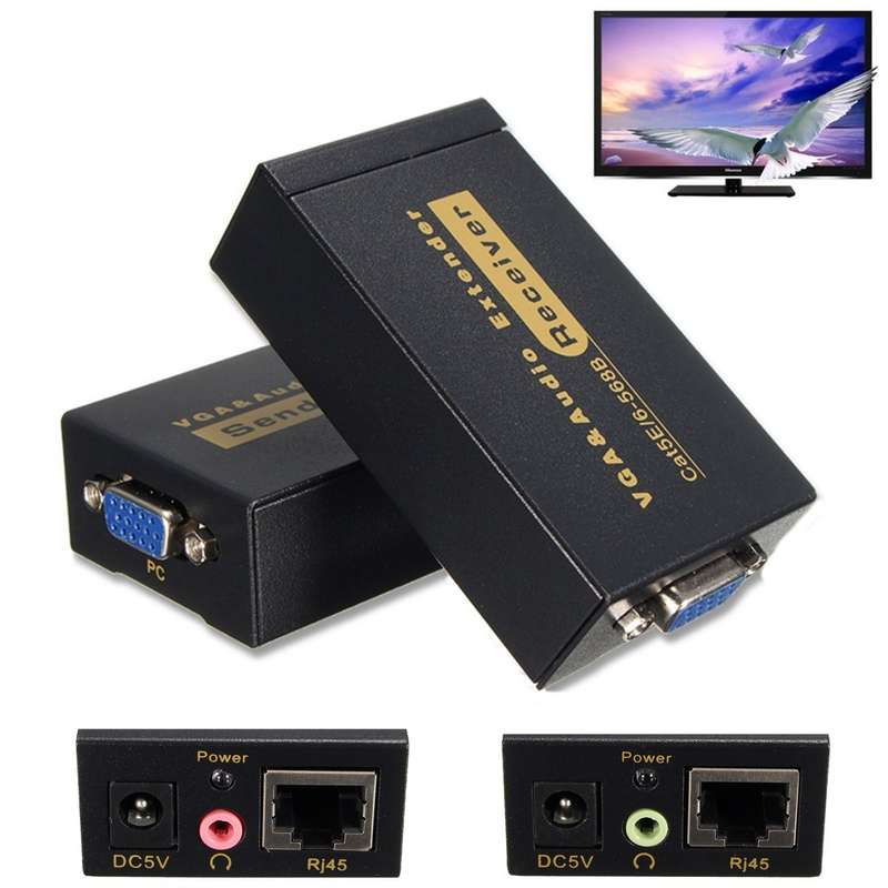 VGA Video Audio Extender Over Single RJ45 CAT5e/6 1080P with Adapter Up To 100M
