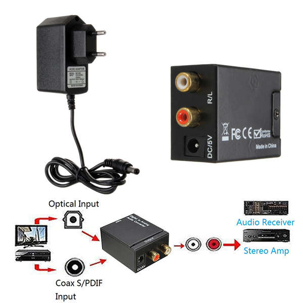 Digital Optical Coaxial Toslink Signal to Analog Audio Converter Adapter RCA L