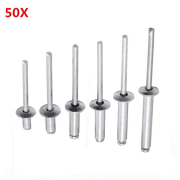 50Pcs M4 Aluminium Steel Blind Rivets Pop Rivets Open End Half-Dome Head