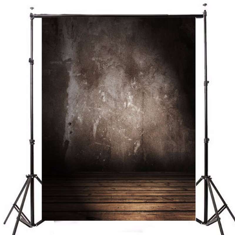 5x7FT Vinyl Retro Gray Wall Photography Background Wood Floor Studio Backdrop P