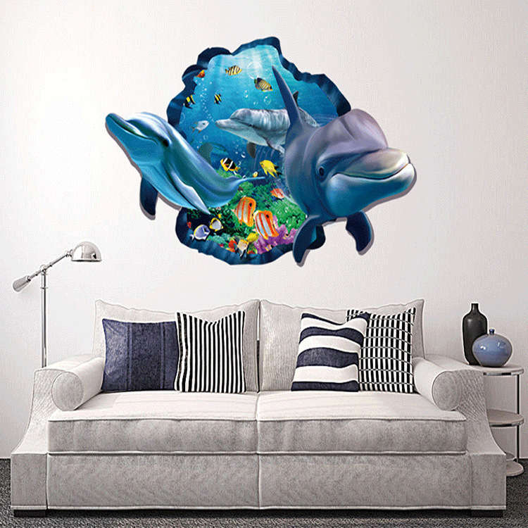 Miico Creative 3D Sea Fish Dolphin Removable Home Room Decorative Wall Decor St