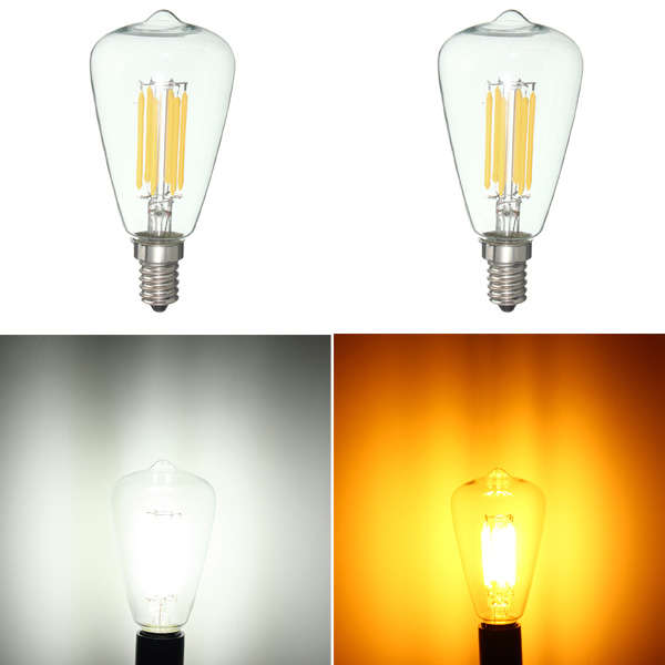 E14 6W LED Filament COB Retro Pure White Warm White Candle Light Lamp Bulb AC22